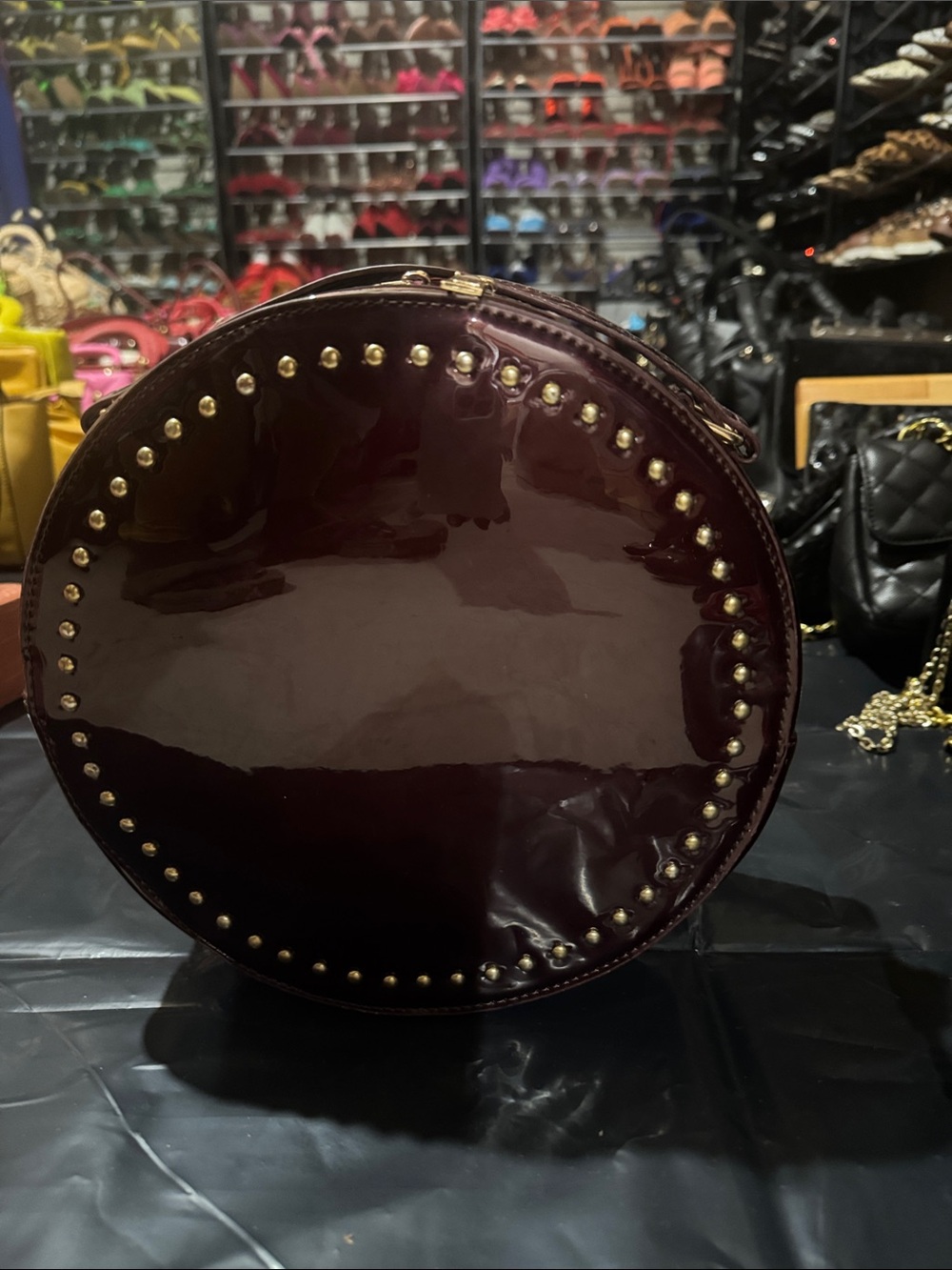 Round Studded Women's Handbag in Deep Burgundy